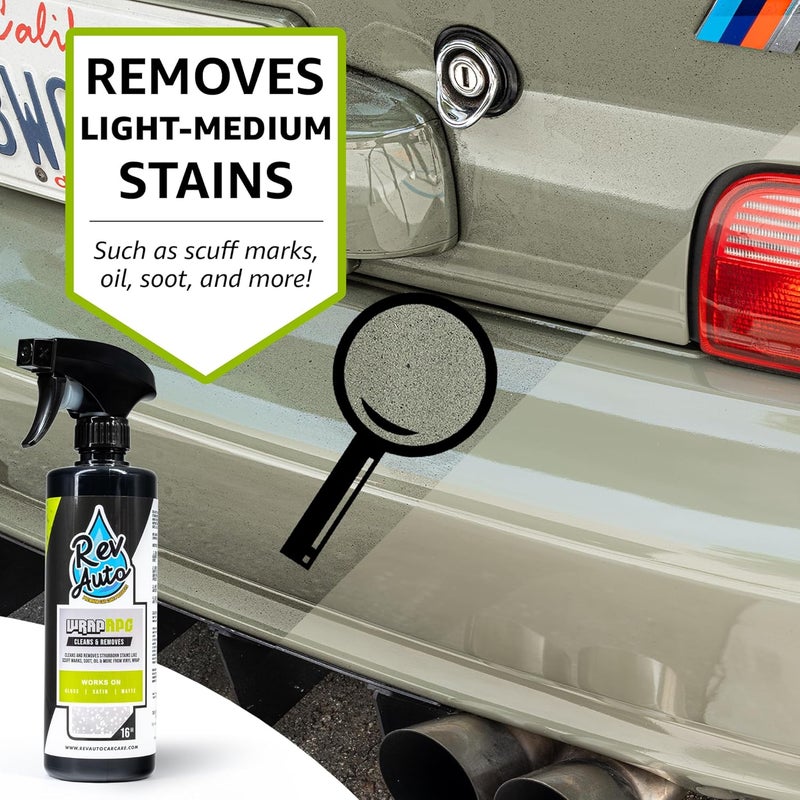 Rev Auto Vinyl Wrap Cleaner Kit – 3-Item Set Includes Wrap Detailer, Shampoo & Light Stain Remover | Made for Gloss, Satin, Matte, Chrome & More - Image 4